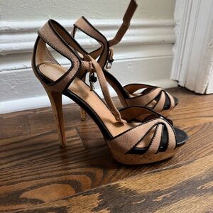 Coach Tan and Black Strappy Heels